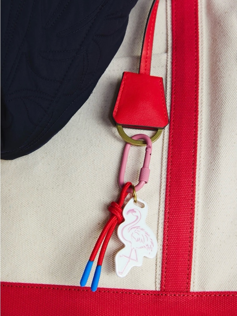 NWT Pink Flamingo Key & Card Holder with Red Cord and Blue Tips Bag charm